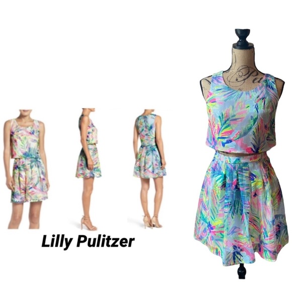 Lilly PULITZER Hilah Floral Print Mesh Skirt & Top Set Neon Multicolor SZ 00 XXS - Picture 1 of 15